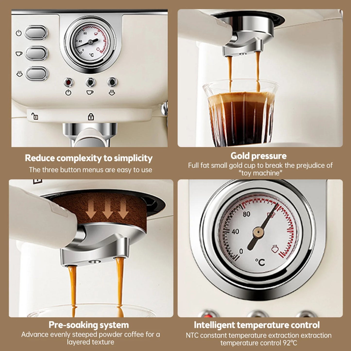 Coffee Maker 1050W 1.5L Large Capacity Semi Automatic