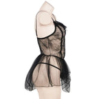 Fashion V Neck See Through Lace Nightdress Irregular Hem Flounce Sling Night Dress Lingerie Bowknot Lace Mesh Nightgown Sleep
