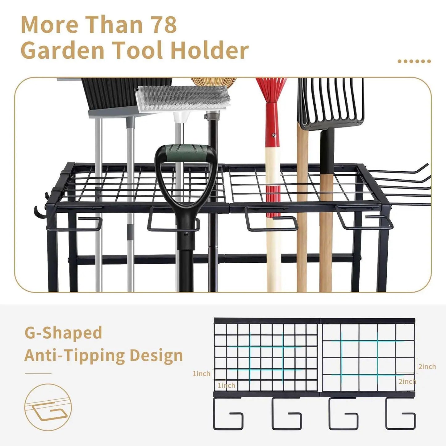 Carbon Steel Garden Tool Organizer - 3-Tier Storage Rack