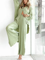 Women's Two-Piece Outfit - V-Neck Top & Wide Leg Pants NoEnName_Null