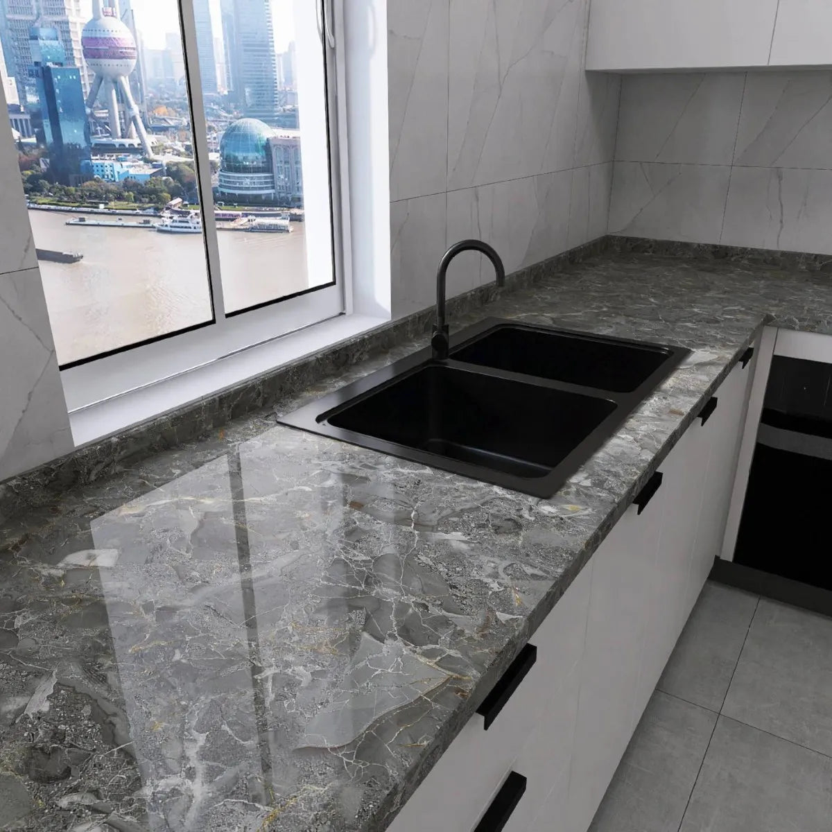 Kitchen living room waterproof and oil-proof sticker self-adhesive 40cm renovation marble thickened wallpaper wallpaper home