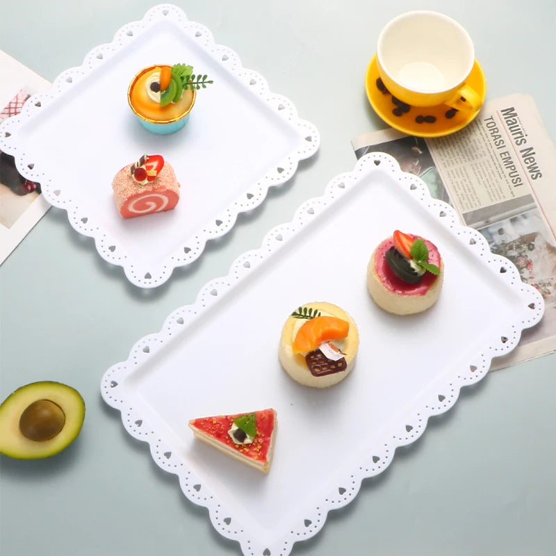 Rectangular Dessert Plates Set of 2 - Reusable PP Plastic Square Serving Plates