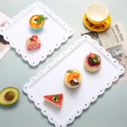 Rectangular Dessert Plates Set of 2 - Reusable PP Plastic Square Serving Plates
