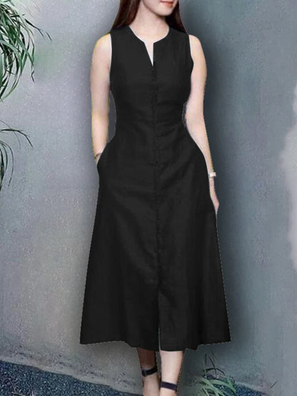 Women's V-Neck Sleeveless A-Line Dress - Office & Casual Wear
