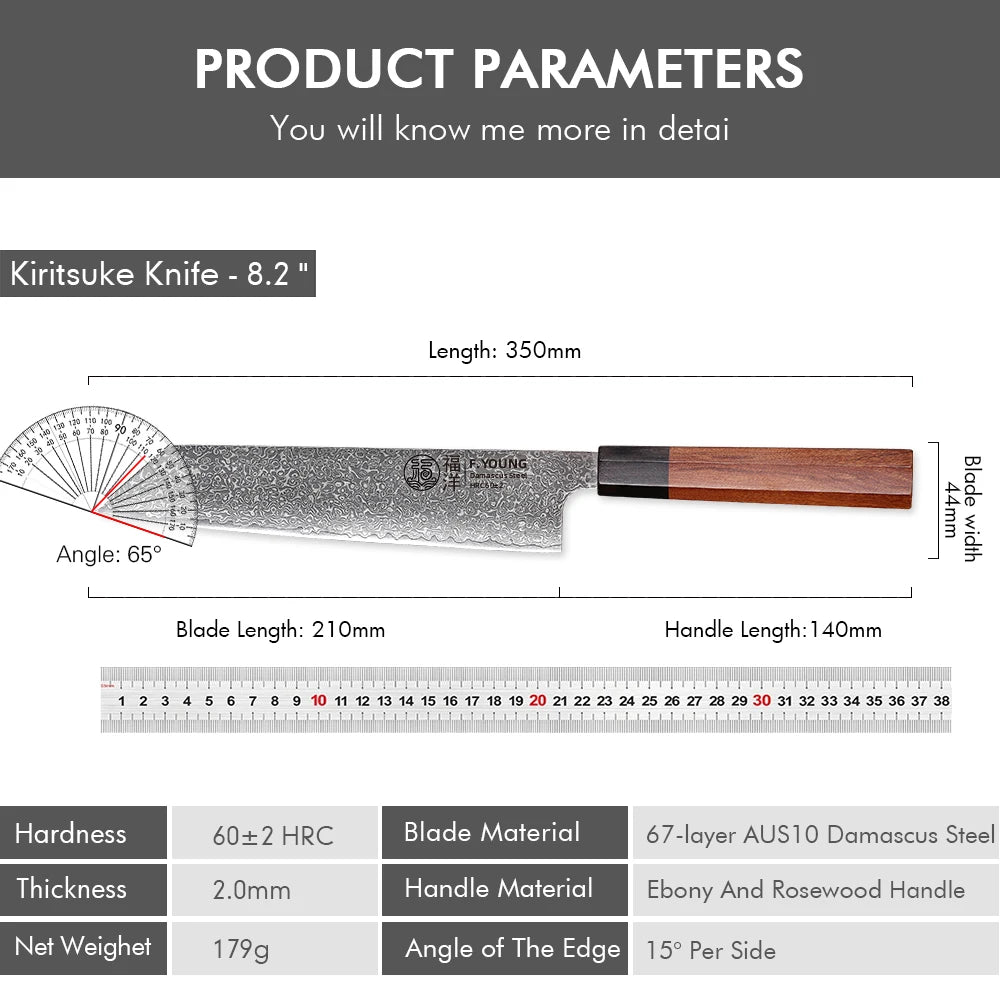 F.YOUNG 8.2" Japanese Kiritsuke Knife - 67-Layer Damascus Steel Professional Chef Knife