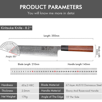 F.YOUNG 8.2" Japanese Kiritsuke Knife - 67-Layer Damascus Steel Professional Chef Knife