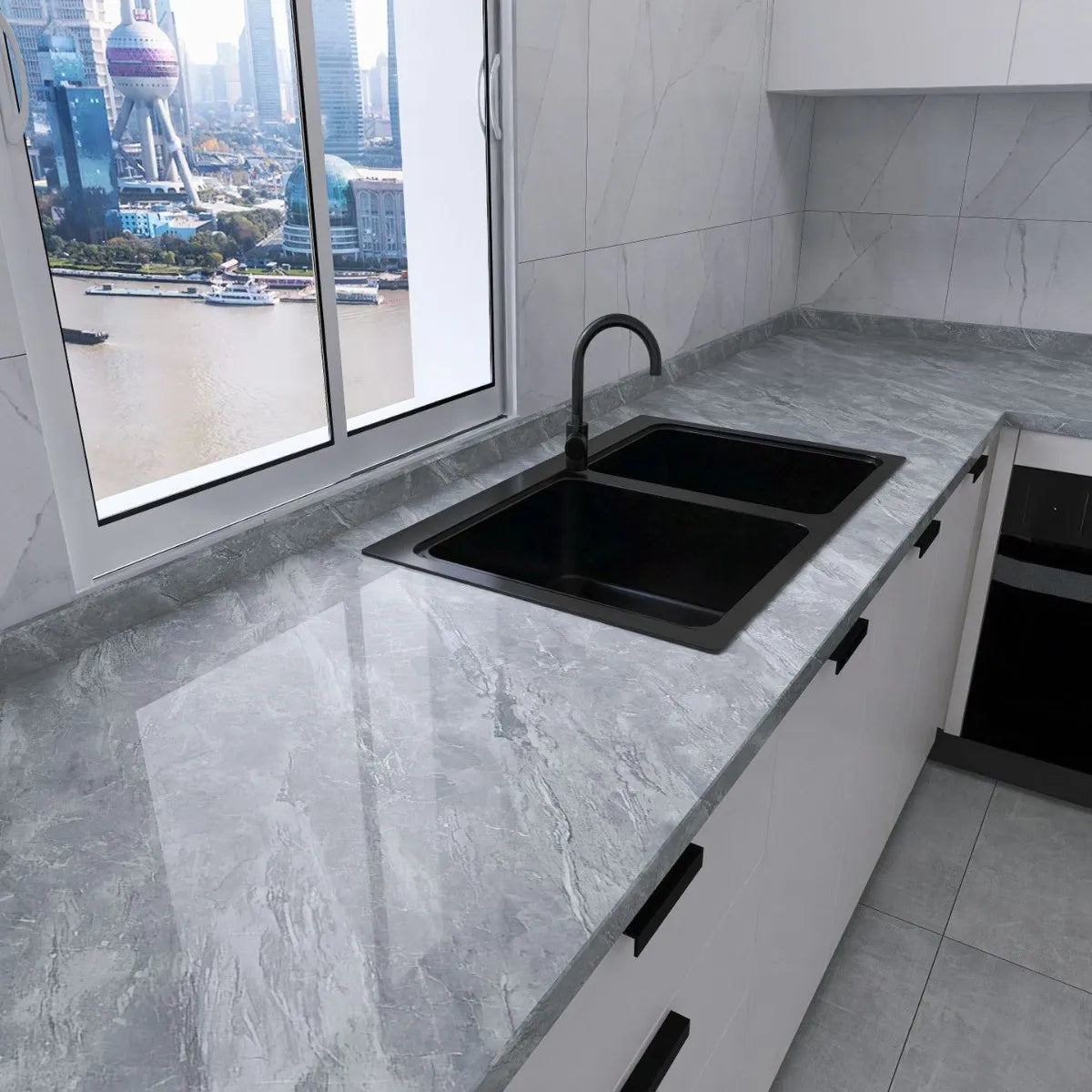 Kitchen living room waterproof and oil-proof sticker self-adhesive 40cm renovation marble thickened wallpaper wallpaper home