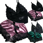 Sexy Womens Lace Sleepwear Lace Nachtkleding Lingerie Sleeveless V-Neck Babydoll Pajamas Set Lingerie Tops Shorts Set Nightwear