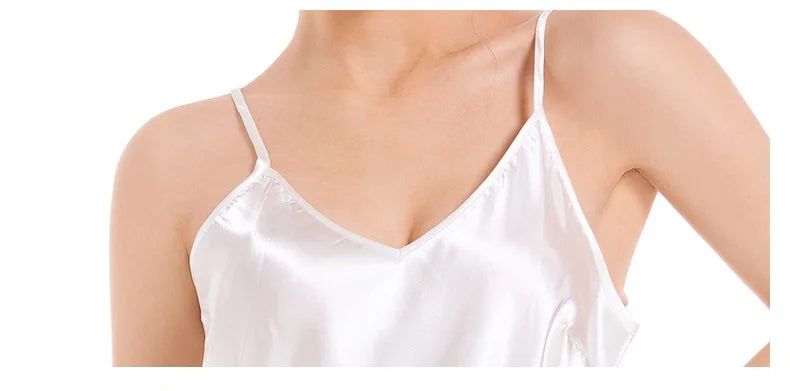 Satin Nightshirts Sexy Nightdress Spaghetti Strap Negligee Nightgown Chemise Slip with Deep V Neck