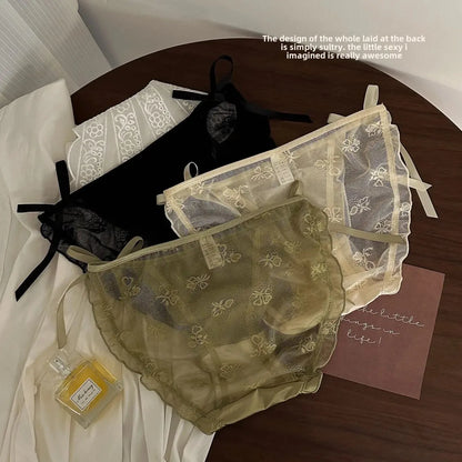 Trendy Japanese Style Women's Mid Waist Lace Underpants Pure Sexy
