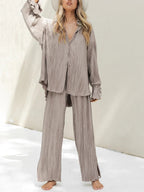 Women's Two-Piece Outfit - V-Neck Top & Wide Leg Pants NoEnName_Null