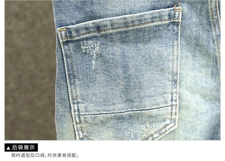 Spring and Autumn New Fashion Blue Patchwork Denim Pants