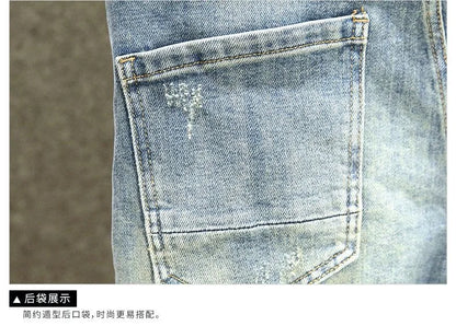 Spring and Autumn New Fashion Blue Patchwork Denim Pants