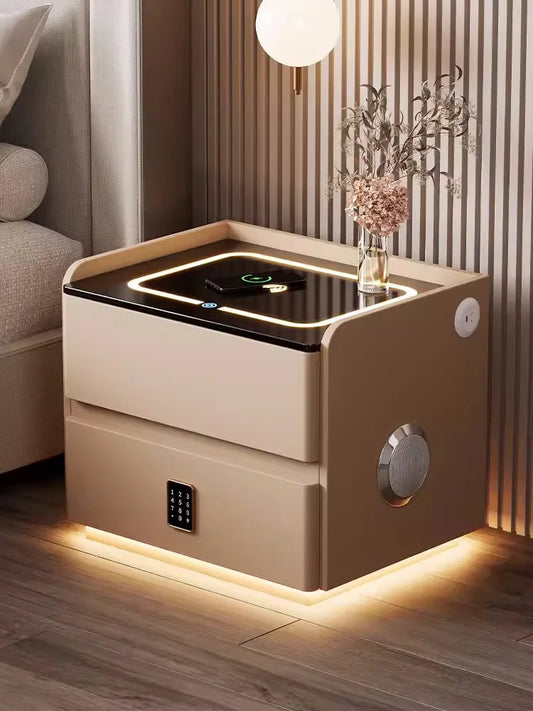 Smart Solid Wood Nightstand with Wireless Charging