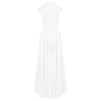 Elegant White Sheer Illusion Dress with Tulle Skirt–Temperament Sleeveless