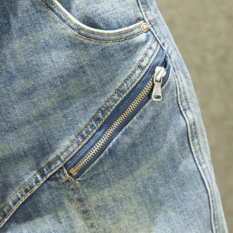 Spring and Autumn New Fashion Blue Patchwork Denim Pants