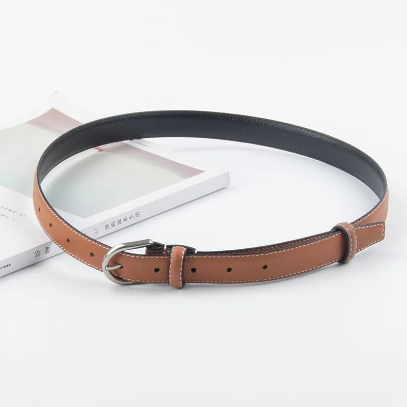 pipiTan Women's Lychee Texture Cowhide Belt