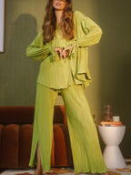 Women's Two-Piece Outfit - V-Neck Top & Wide Leg Pants NoEnName_Null