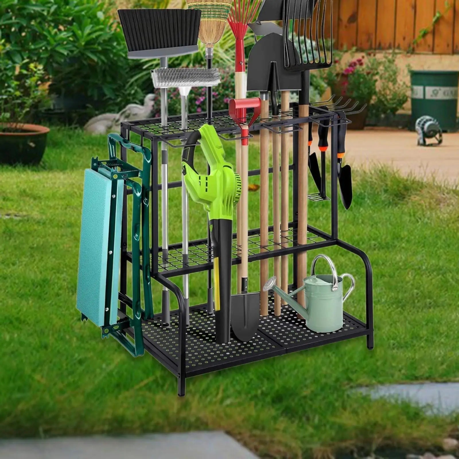 Carbon Steel Garden Tool Organizer - 3-Tier Storage Rack The Max Mall