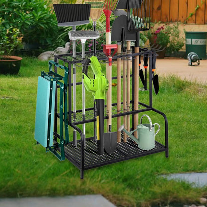 Carbon Steel Garden Tool Organizer - 3-Tier Storage Rack