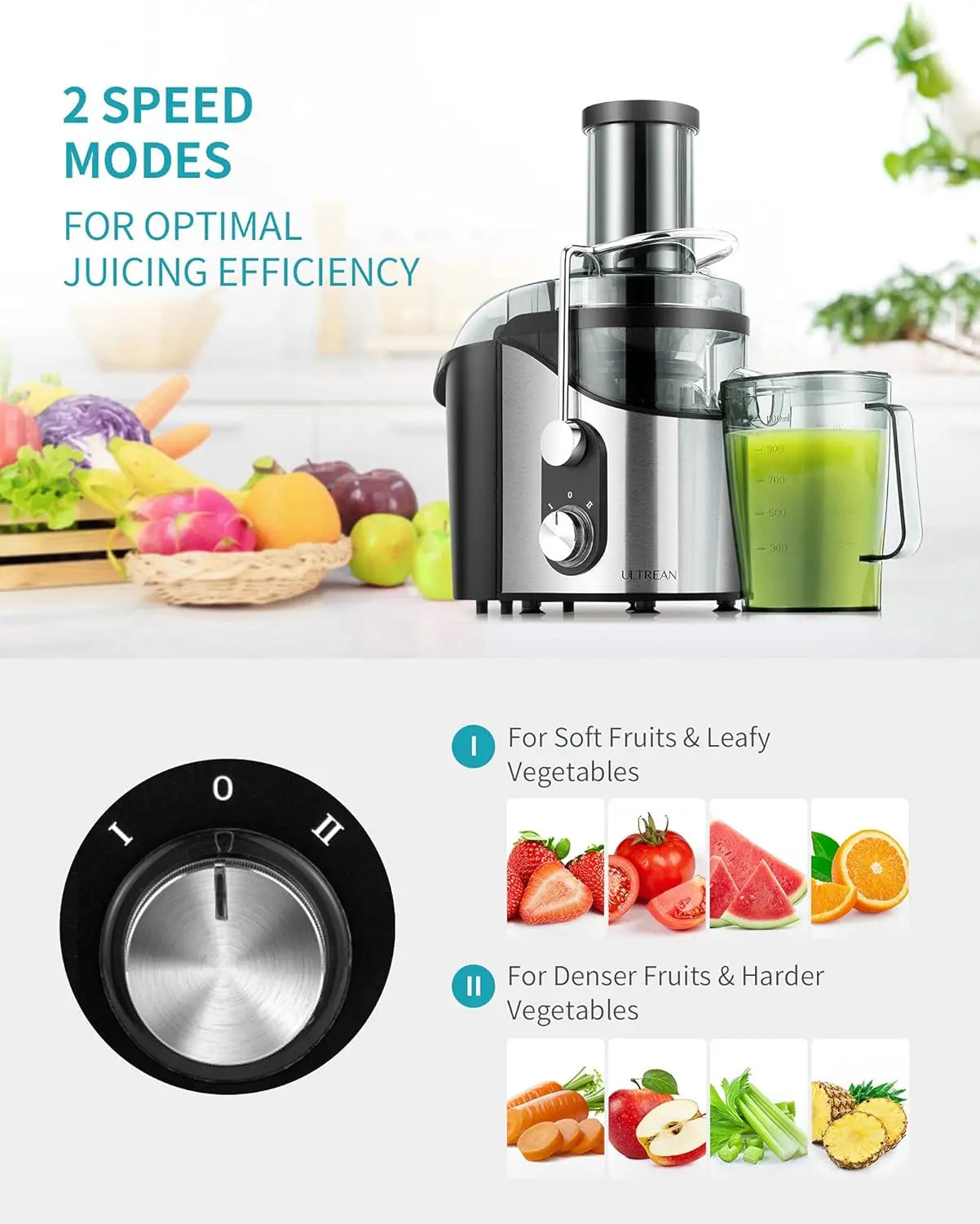 Dual Speeds Centrifugal Juice Maker for Fruits and Veggies