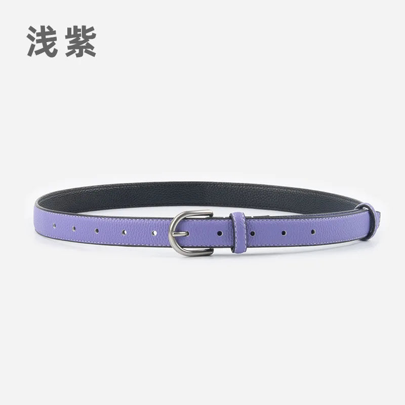 pipiTan Women's Lychee Texture Cowhide Belt