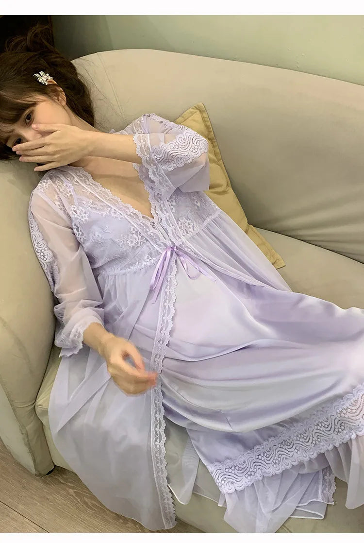 Female Nighty&Robe Set Perspective Temptation Nightgown Intimate Lingerie