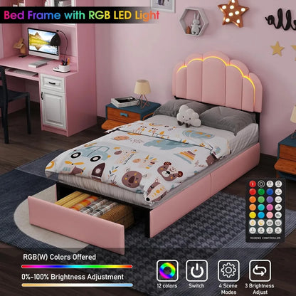 ANGDUO Princess Bed Frame with LED Lights