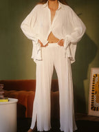 Women's Two-Piece Outfit - V-Neck Top & Wide Leg Pants NoEnName_Null