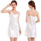 Satin Nightshirts Sexy Nightdress Spaghetti Strap Negligee Nightgown Chemise Slip with Deep V Neck