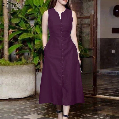 Women's V-Neck Sleeveless A-Line Dress - Office & Casual Wear