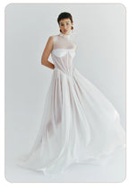 Elegant White Sheer Illusion Dress with Tulle Skirt–Temperament Sleeveless