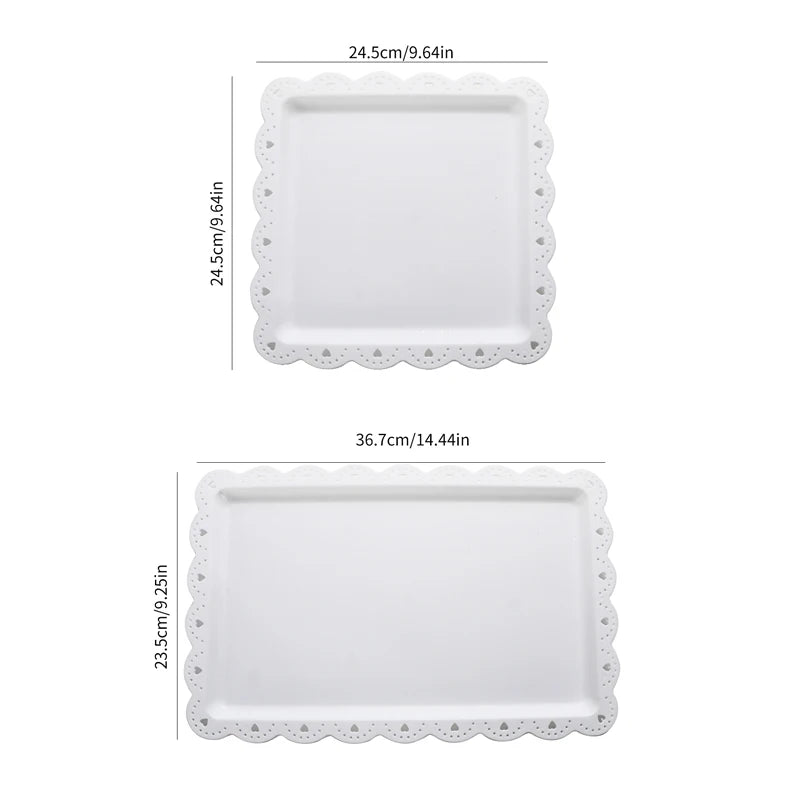 Rectangular Dessert Plates Set of 2 - Reusable PP Plastic Square Serving Plates