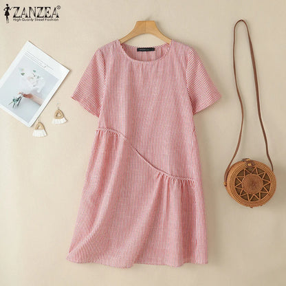 ZANZEA Striped Dress - Short Sleeve Vintage