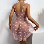 Chemise Women Night Dress Sleeveless Transparent Deep V Neck Love Heart Pattern Women Sexy Women Nightgown Sweet Slip Dress