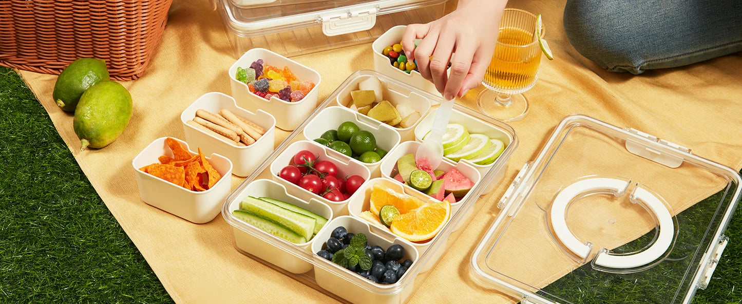 Premium Divided Serving Tray with Secure Lid and Ergonomic Handle