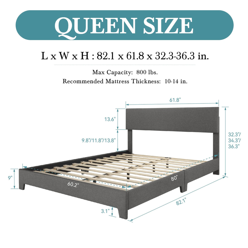 Upholstered Bed Frame with Adjustable Headboard HOOMIC