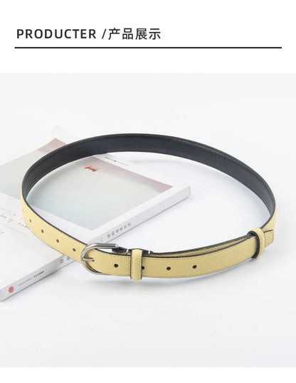 pipiTan Women's Lychee Texture Cowhide Belt