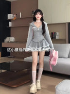 Miss Tough Y2K A-Line Dress Set - Notched Collar Blouse & Mid-Calf Skirt Miss Tough