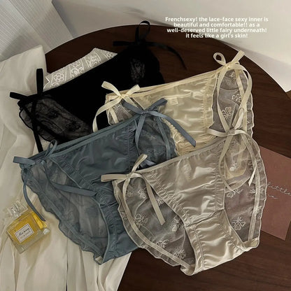 Trendy Japanese Style Women's Mid Waist Lace Underpants Pure Sexy