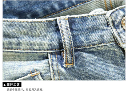 Spring and Autumn New Fashion Blue Patchwork Denim Pants