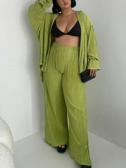 Women's Two-Piece Outfit - V-Neck Top & Wide Leg Pants