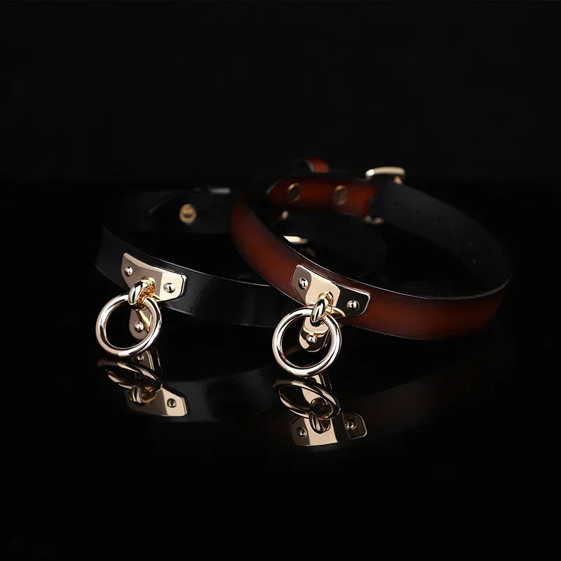 Adult Games Genuine Leather Series Slave Bed Neck Restraint Belt Strap