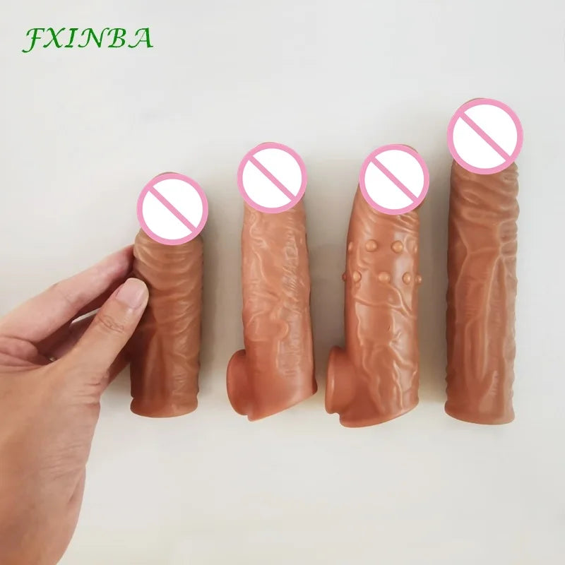 Realistic Penis Sleeve Extender Long Reusable Condom