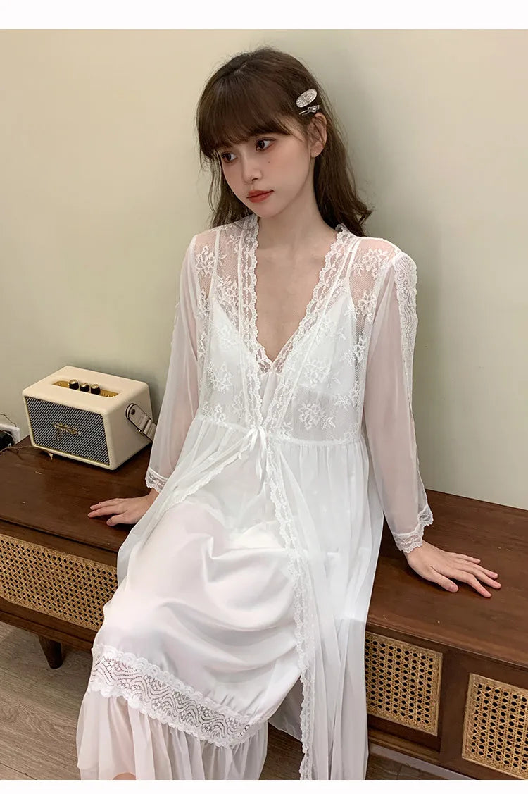 Female Nighty&Robe Set Perspective Temptation Nightgown Intimate Lingerie