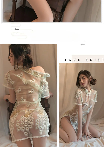 Sexy Lingerie Women Sexy Uniform Set Mesh Cheongsam Cosplay