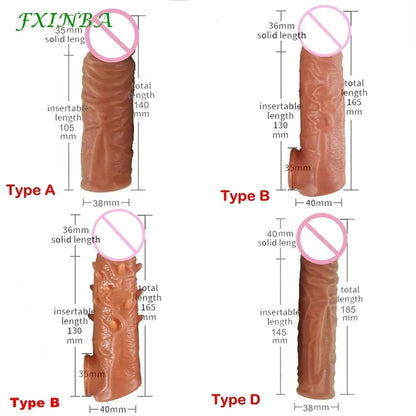 Realistic Penis Sleeve Extender Long Reusable Condom