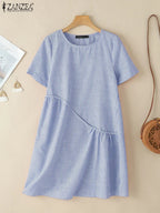 ZANZEA Striped Dress - Short Sleeve Vintage ZANZEA