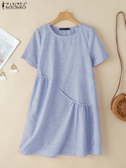 ZANZEA Striped Dress - Short Sleeve Vintage