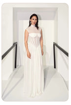 Elegant White Sheer Illusion Dress with Tulle Skirt–Temperament Sleeveless